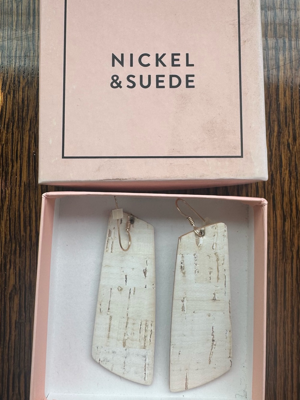 Nickel & Suede Natural White Cork Drop Earrings